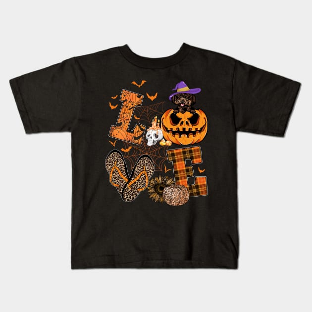 Funny Doodle Dog Lover Gift Love Doodle Halloween Pumpkin Kids T-Shirt by saugiohoc994